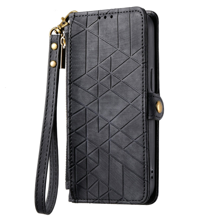 For Samsung Galaxy A21S Geometric Zipper Wallet Side Buckle Leather Phone Case(Black) - free shipping - PMC TechLife - Order now!