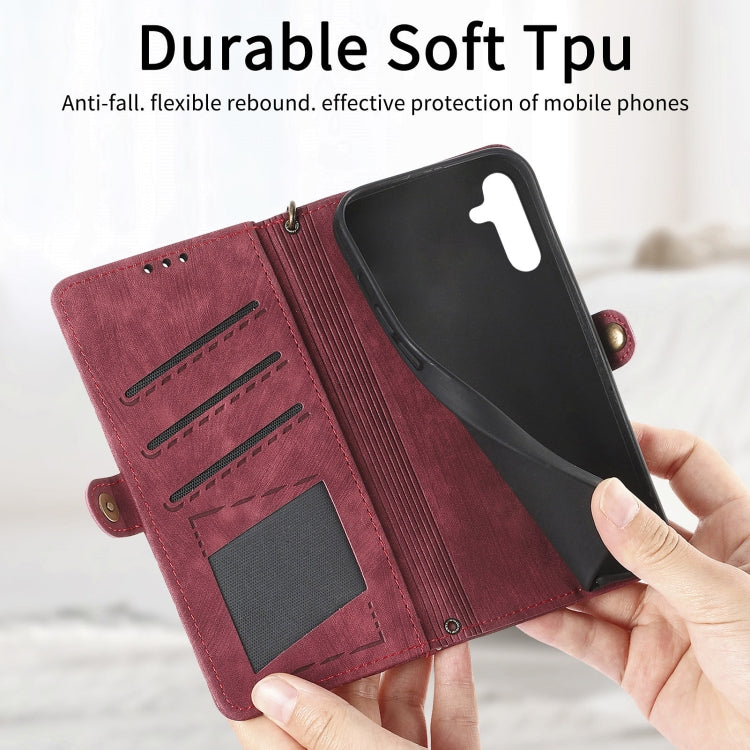 For Samsung Galaxy A13 5G Geometric Zipper Wallet Side Buckle Leather Phone Case(Red) - free shipping - PMC TechLife - Order now!