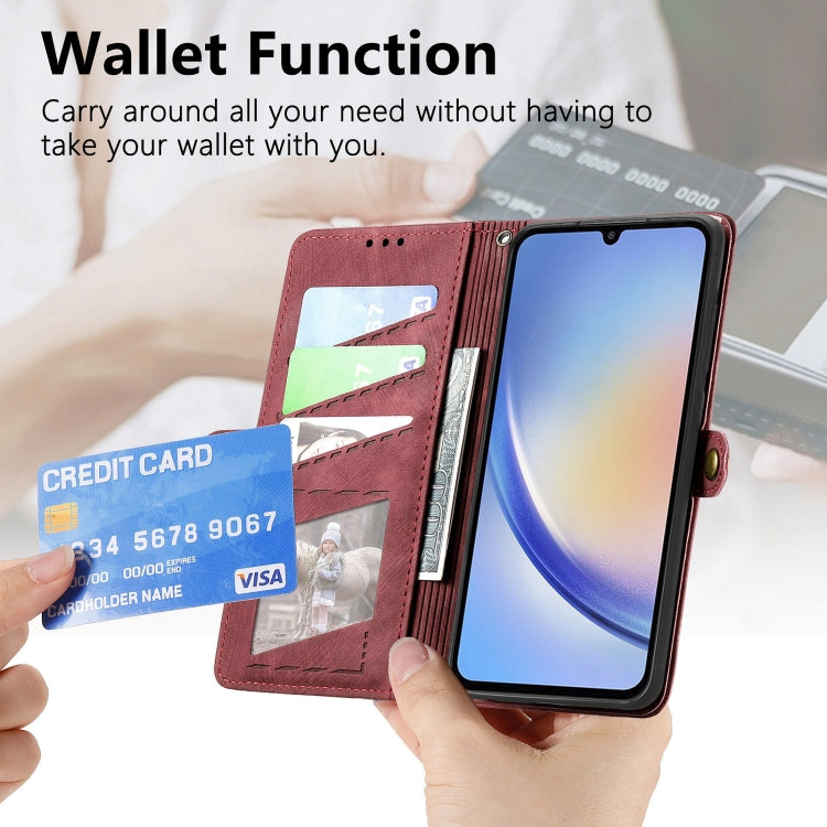 For Samsung Galaxy A34 5G Geometric Zipper Wallet Side Buckle Leather Phone Case(Red) - free shipping - PMC TechLife - Order now!