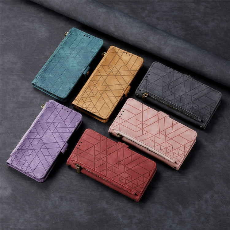 For Samsung Galaxy A21S Geometric Zipper Wallet Side Buckle Leather Phone Case(Red) - free shipping - PMC TechLife - Order now!