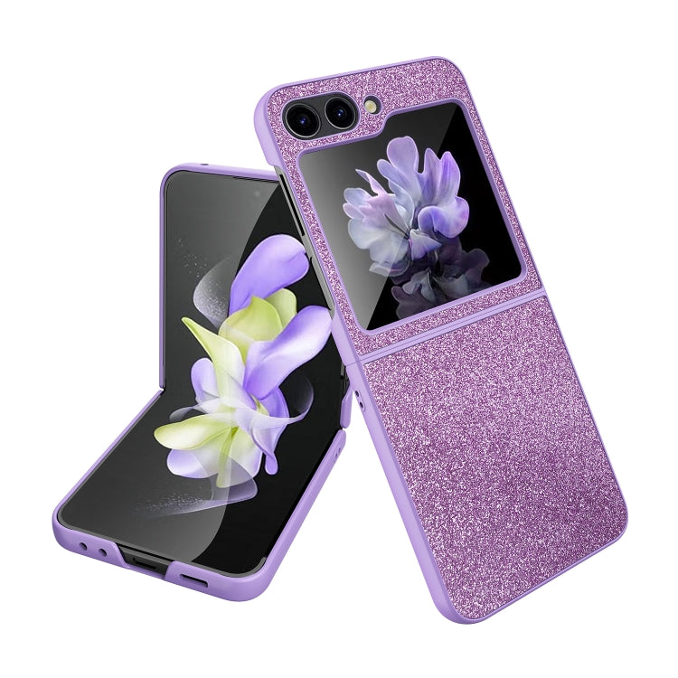 For Samsung Galaxy Z Flip5 5G Glitter Powder Skin PU All-inclusive Phone Case(Purple) - Galaxy Z Flip5 Cases by PMC Jewellery | Online Shopping South Africa | PMC Jewellery