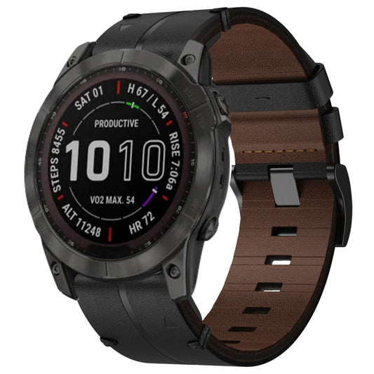 For Garmin Fenix 7X Solar 26mm Leather Textured Watch Band(Black) - Watch Bands by PMC Jewellery | Online Shopping South Africa | PMC Jewellery