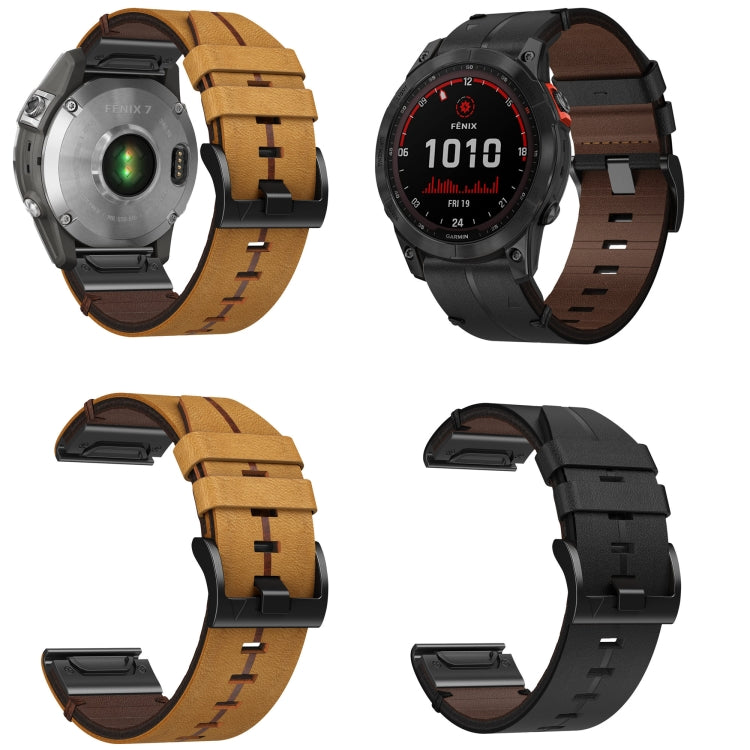 For Garmin Fenix 7X Solar 26mm Leather Textured Watch Band(Brown) - Watch Bands by PMC Jewellery | Online Shopping South Africa | PMC Jewellery