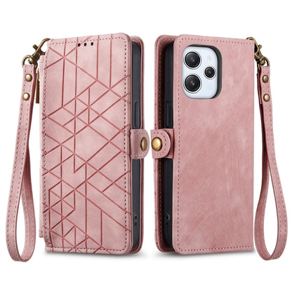 For Xiaomi Redmi 12 Geometric Zipper Wallet Side Buckle Leather Phone Case(Pink) - Xiaomi Cases by PMC Jewellery | Online Shopping South Africa | PMC Jewellery | Buy Now Pay Later Mobicred