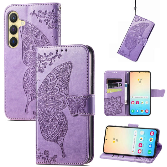 For Samsung Galaxy S24+ 5G Butterfly Love Flower Embossed Leather Phone Case(Light Purple) - Galaxy S24+ 5G Cases by PMC Jewellery | Online Shopping South Africa | PMC Jewellery