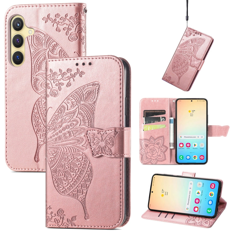 For Samsung Galaxy S25 5G Butterfly Love Flower Embossed Leather Phone Case(Rose Gold) - Galaxy S25 5G Cases by PMC Jewellery | Online Shopping South Africa | PMC Jewellery | Buy Now Pay Later Mobicred