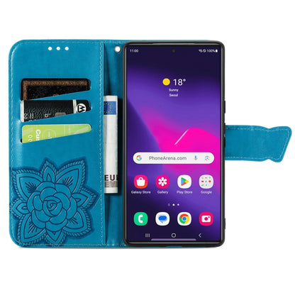 For Samsung Galaxy S25 Ultra 5G Butterfly Love Flower Embossed Leather Phone Case(Blue) - Galaxy S25 Ultra 5G Cases by PMC Jewellery | Online Shopping South Africa | PMC Jewellery | Buy Now Pay Later Mobicred