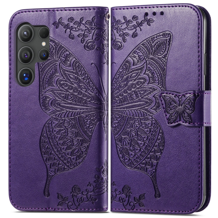 For Samsung Galaxy S25 Ultra 5G Butterfly Love Flower Embossed Leather Phone Case(Dark Purple) - Galaxy S25 Ultra 5G Cases by PMC Jewellery | Online Shopping South Africa | PMC Jewellery | Buy Now Pay Later Mobicred