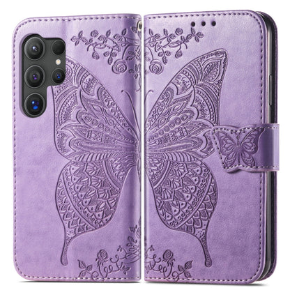 For Samsung Galaxy S25 Ultra 5G Butterfly Love Flower Embossed Leather Phone Case(Light Purple) - Galaxy S25 Ultra 5G Cases by PMC Jewellery | Online Shopping South Africa | PMC Jewellery | Buy Now Pay Later Mobicred