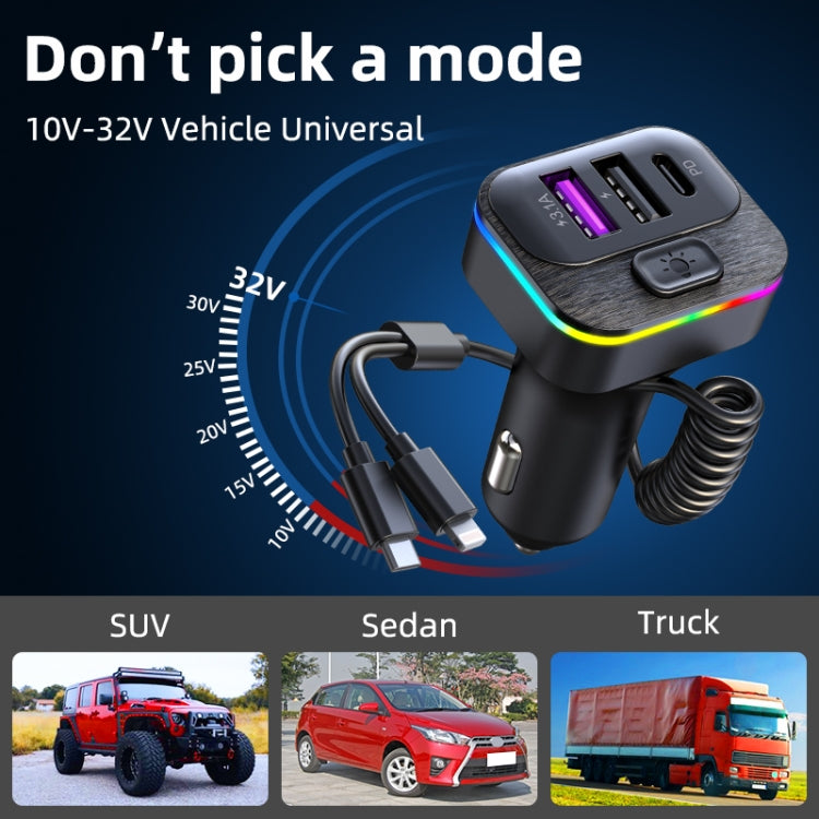 K12 With Type-C / 8-Pin Charging Cable Phone Fast Charging Adapter 2 USB + 1 Type-C PD Car Charger - Car Charger by PMC TechLife | Online Shopping South Africa | PMC TechLife | Buy Now Pay Later Mobicred