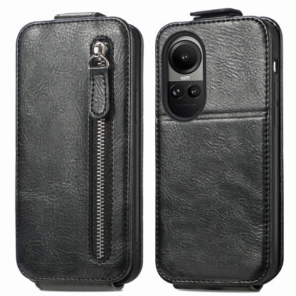 For OPPO Reno10 / 10 Pro Global Zipper Wallet Vertical Flip Leather Phone Case(Black) - OPPO Cases by PMC Jewellery | Online Shopping South Africa | PMC Jewellery | Buy Now Pay Later Mobicred