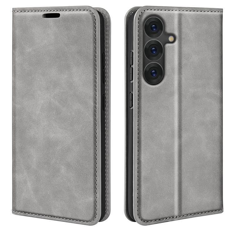 For Samsung Galaxy S25+ 5G Retro-skin Magnetic Suction Leather Phone Case(Grey) - Galaxy S25+ 5G Cases by PMC Jewellery | Online Shopping South Africa | PMC Jewellery | Buy Now Pay Later Mobicred