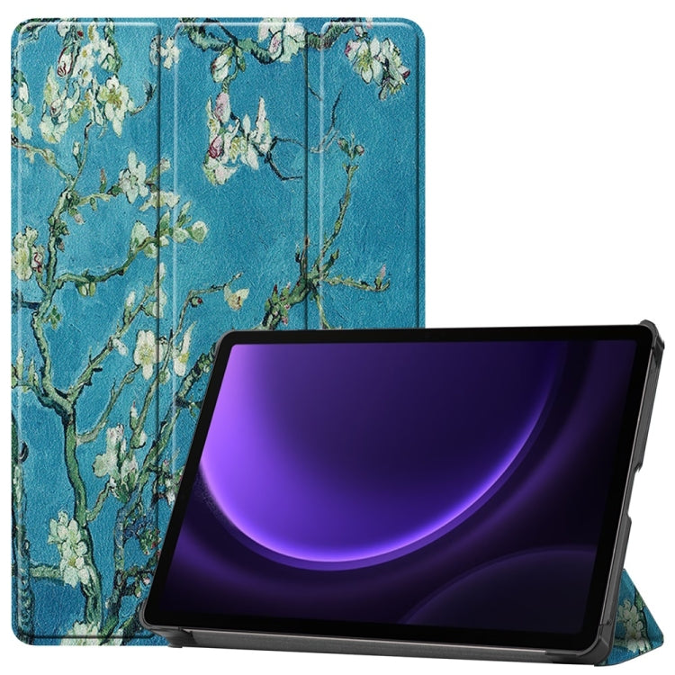 For Samsung Galaxy Tab S9 FE 10.9 JUNSUNMAY Custer Painted 3-Fold Stand Leather Smart Tablet Case(Apricot Flower) - Galaxy Tab S9 FE by JUNSUNMAY | Online Shopping South Africa | PMC Jewellery | Buy Now Pay Later Mobicred