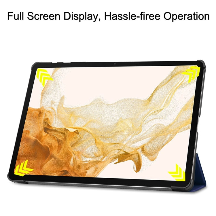 For Samsung Galaxy Tab S9+ JUNSUNMAY Custer Solid Color 3-Fold Stand Leather Smart Tablet Case(Dark Blue) - free shipping - PMC Jewellery - Order now!