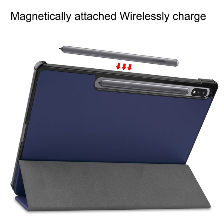 For Samsung Galaxy Tab S9+ JUNSUNMAY Custer Solid Color 3-Fold Stand Leather Smart Tablet Case(Dark Blue) - free shipping - PMC Jewellery - Order now!