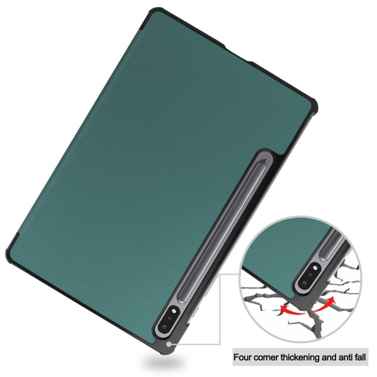 For Samsung Galaxy Tab S9+ JUNSUNMAY Custer Solid Color 3-Fold Stand Leather Smart Tablet Case(Dark Green) - Galaxy Tab S9+ Cases by JUNSUNMAY | Online Shopping South Africa | PMC Jewellery | Buy Now Pay Later Mobicred