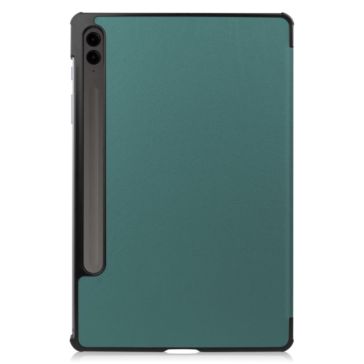 For Samsung Galaxy Tab S9 FE+ 12.4 JUNSUNMAY Custer Solid Color 3-Fold Stand Leather Smart Tablet Case(Dark Green) - Galaxy Tab S9 FE+ by JUNSUNMAY | Online Shopping South Africa | PMC Jewellery | Buy Now Pay Later Mobicred