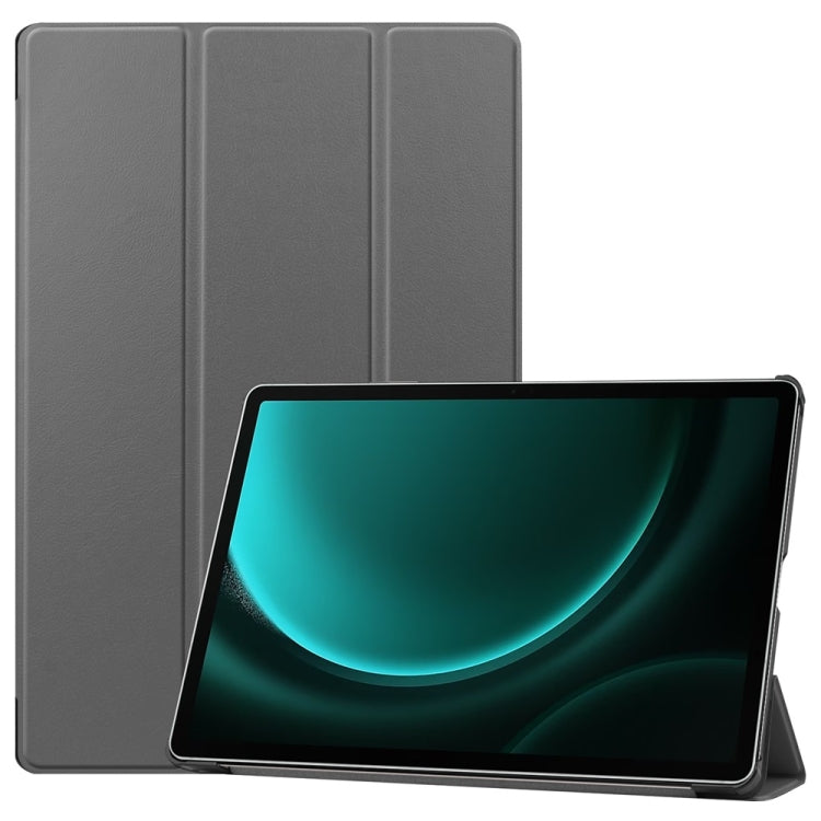 For Samsung Galaxy Tab S9 FE+ 12.4 JUNSUNMAY Custer Solid Color 3-Fold Stand Leather Smart Tablet Case(Grey) - Galaxy Tab S9 FE+ by JUNSUNMAY | Online Shopping South Africa | PMC Jewellery | Buy Now Pay Later Mobicred