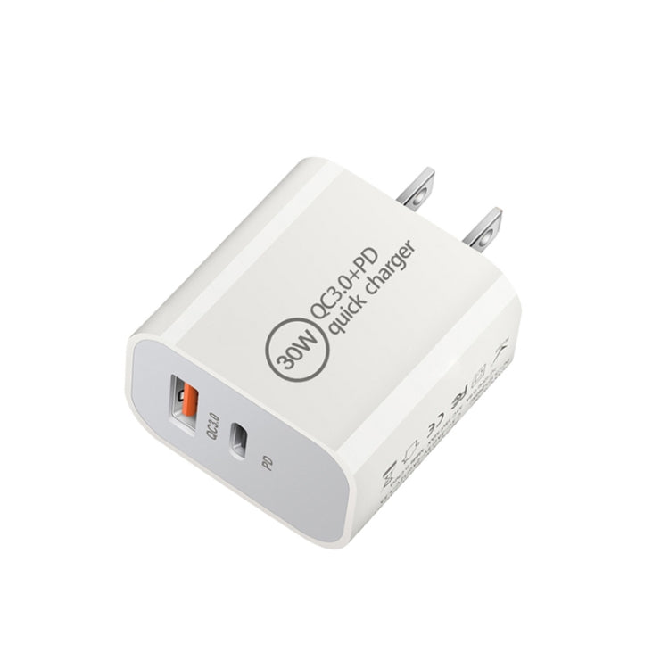 PD30W USB-C / Type-C + QC3.0 USB Dual Port Charger with 1m Type-C to 8 Pin Data Cable, AU Plug - USB Charger by PMC Jewellery | Online Shopping South Africa | PMC Jewellery | Buy Now Pay Later Mobicred