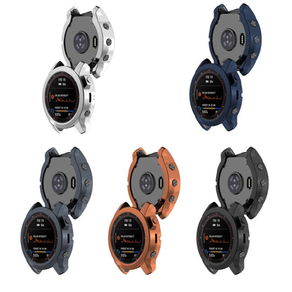 For Garmin Fenix 7 Pro Half Package Electroplated TPU Watch Protective Case(Blue) - Watch Cases by PMC Jewellery | Online Shopping South Africa | PMC Jewellery