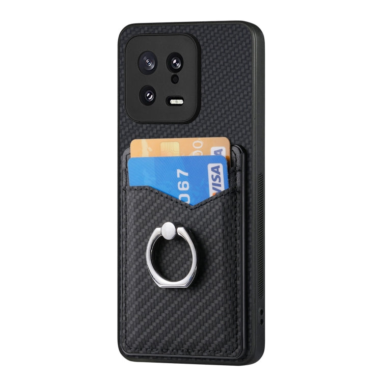 For Xiaomi  13 Carbon Fiber Card Wallet Ring Holder Phone Case(Black) - 13 Cases by PMC Jewellery | Online Shopping South Africa | PMC Jewellery | Buy Now Pay Later Mobicred