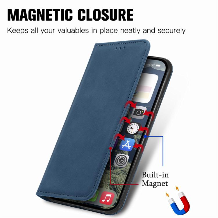 For iPhone 16e Retro Skin Feel Magnetic Flip Leather Phone Case(Blue) - iPhone 16e Cases by PMC TechLife | Online Shopping South Africa | PMC TechLife | Buy Now Pay Later Mobicred
