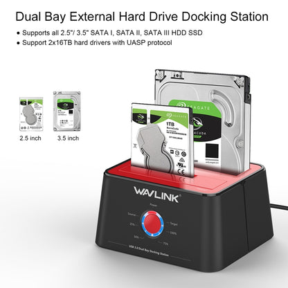 Wavlink ST334U SSD Dual Bay External Hard Drive Docking Station USB 3.0 to SATA I/II/III(AU Plug) - External Hard Drives by WAVLINK | Online Shopping South Africa | PMC Jewellery | Buy Now Pay Later Mobicred