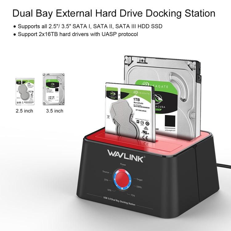 Wavlink ST334U SSD Dual Bay External Hard Drive Docking Station USB 3.0 to SATA I/II/III(UK Plug) - External Hard Drives by WAVLINK | Online Shopping South Africa | PMC Jewellery | Buy Now Pay Later Mobicred