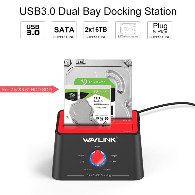 Wavlink ST334U SSD Dual Bay External Hard Drive Docking Station USB 3.0 to SATA I/II/III(UK Plug) - External Hard Drives by WAVLINK | Online Shopping South Africa | PMC Jewellery | Buy Now Pay Later Mobicred