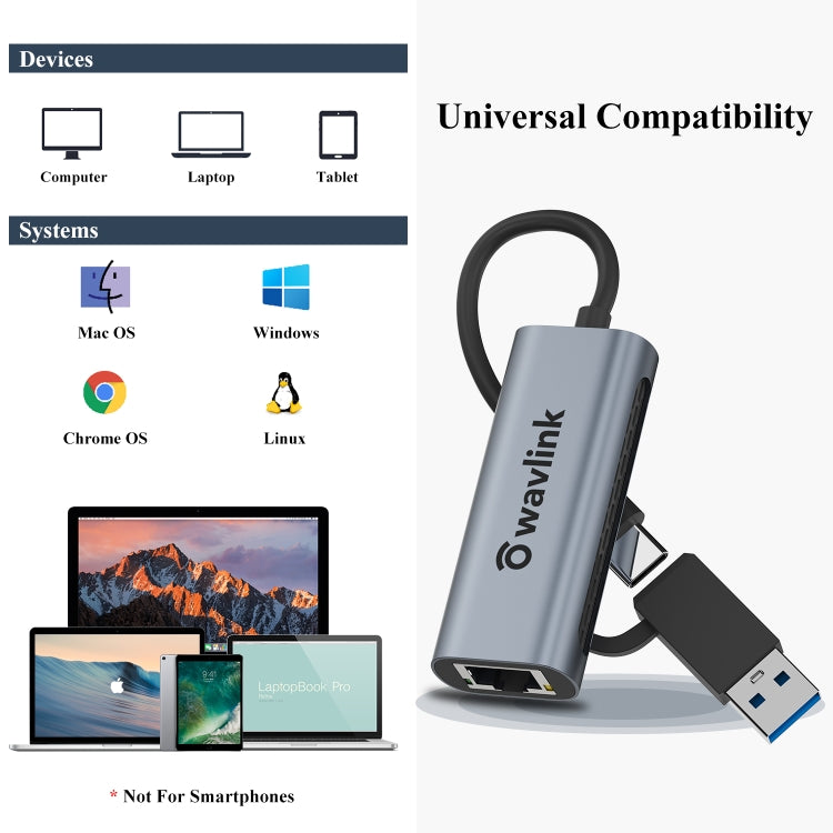 Wavlink NWU330GCA Gigabit Ethernet Adapter Type-C to 2.5 Network Card RJ45 LAN USB3.0 Converter - USB HUB by WAVLINK | Online Shopping South Africa | PMC Jewellery | Buy Now Pay Later Mobicred