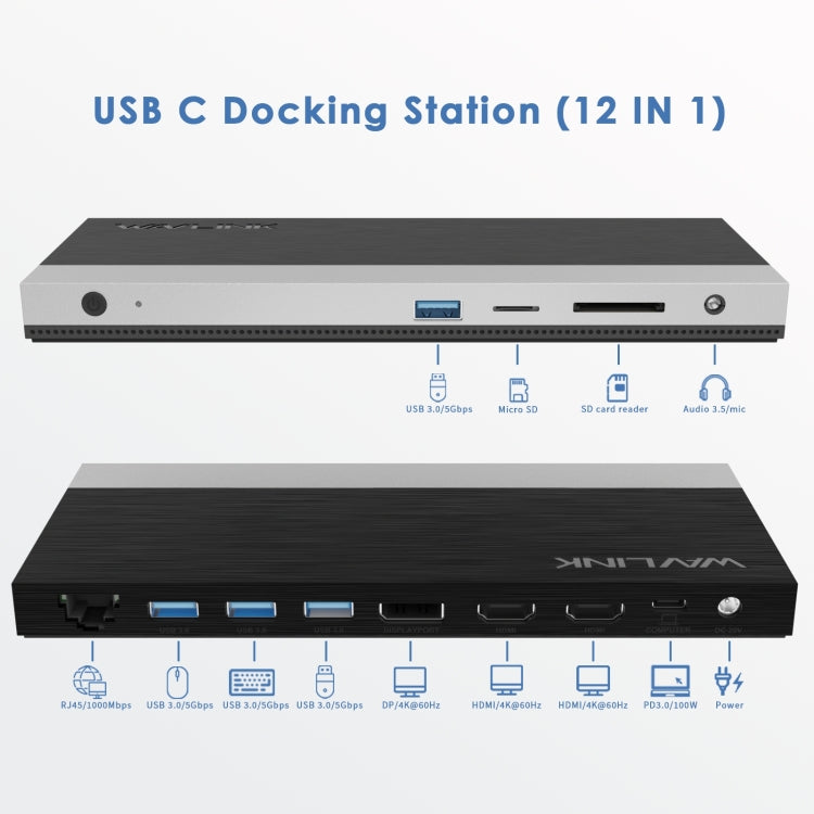 Wavlink UMD05 Display Port HDMI Port RJ45 Ethernet Triple Display MST Laptop Docking Station, Plug:US Plug -  by WAVLINK | Online Shopping South Africa | PMC Jewellery | Buy Now Pay Later Mobicred