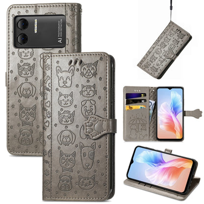For DOOGEE X98 Pro / X98 Cat and Dog Embossed Leather Phone Case(Grey) - Doogee Cases by PMC Jewellery | Online Shopping South Africa | PMC Jewellery | Buy Now Pay Later Mobicred