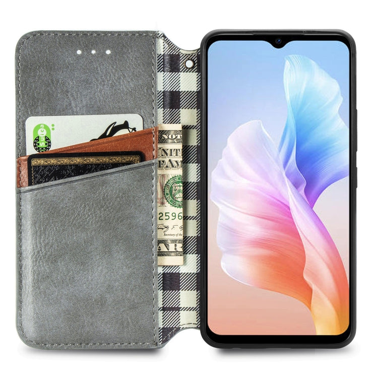 For DOOGEE X98 Pro / X98 Cubic Grid Pressed Magnetic Leather Phone Case(Grey) - Doogee Cases by PMC Jewellery | Online Shopping South Africa | PMC Jewellery | Buy Now Pay Later Mobicred