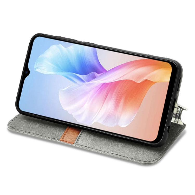 For DOOGEE X98 Pro / X98 Cubic Grid Pressed Magnetic Leather Phone Case(Grey) - free shipping - PMC TechLife - Order now!