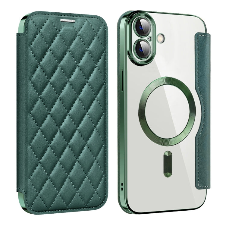 For iPhone 16 Plus Shield Magsafe RFID Anti-theft Rhombus Leather Phone Case(Green) - iPhone 16 Plus Cases by PMC Jewellery | Online Shopping South Africa | PMC Jewellery | Buy Now Pay Later Mobicred