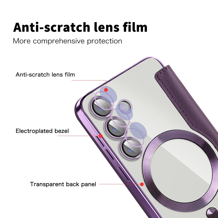 For Samsung Galaxy S25 5G Shield MagSafe RFID Anti-theft Rhombus Leather Phone Case(Purple) - Galaxy S25 5G Cases by PMC Jewellery | Online Shopping South Africa | PMC Jewellery | Buy Now Pay Later Mobicred