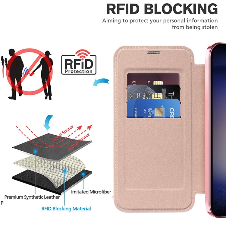 For Samsung Galaxy S25 5G Shield MagSafe RFID Anti-theft Rhombus Leather Phone Case(Pink) - Galaxy S25 5G Cases by PMC Jewellery | Online Shopping South Africa | PMC Jewellery | Buy Now Pay Later Mobicred