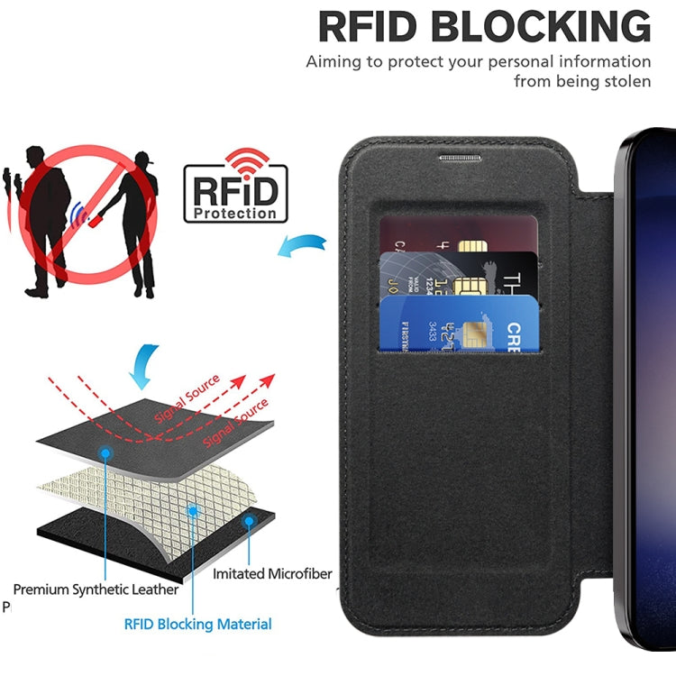 For Samsung Galaxy S25+ 5G Shield MagSafe RFID Anti-theft Rhombus Leather Phone Case(Black) - Galaxy S25+ 5G Cases by PMC Jewellery | Online Shopping South Africa | PMC Jewellery | Buy Now Pay Later Mobicred