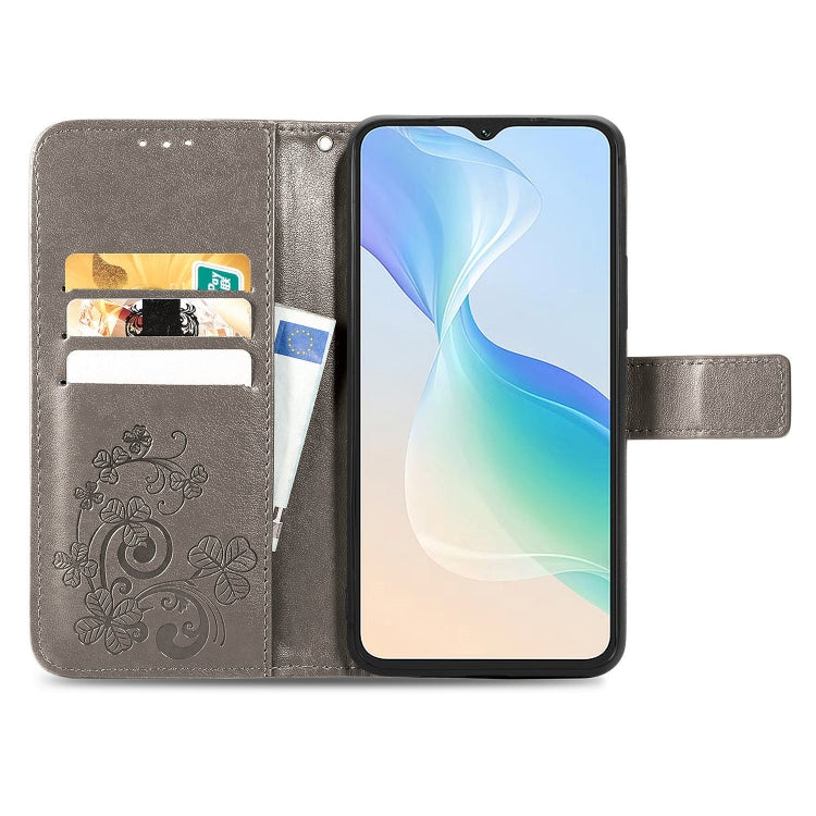 For Blackview Oscal C30 Pro Four-leaf Clasp Embossed Buckle Leather Phone Case(Gray) - More Brand by PMC TechLife | Online Shopping South Africa | PMC TechLife