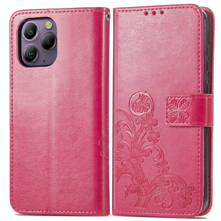 For Blackview A96 Four-leaf Clasp Embossed Buckle Leather Phone Case(Magenta) - More Brand by PMC Jewellery | Online Shopping South Africa | PMC Jewellery