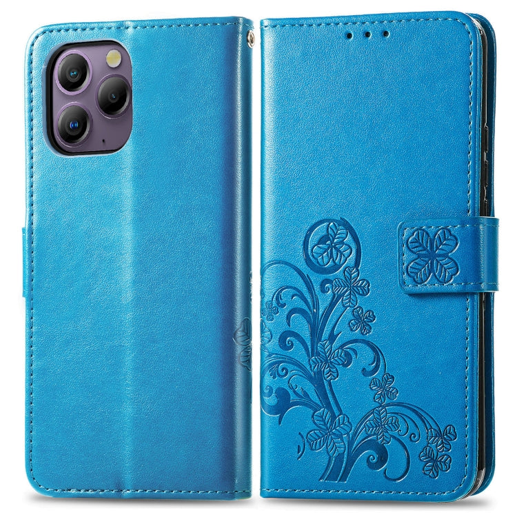 For Blackview A96 Four-leaf Clasp Embossed Buckle Leather Phone Case(Blue) - More Brand by PMC Jewellery | Online Shopping South Africa | PMC Jewellery