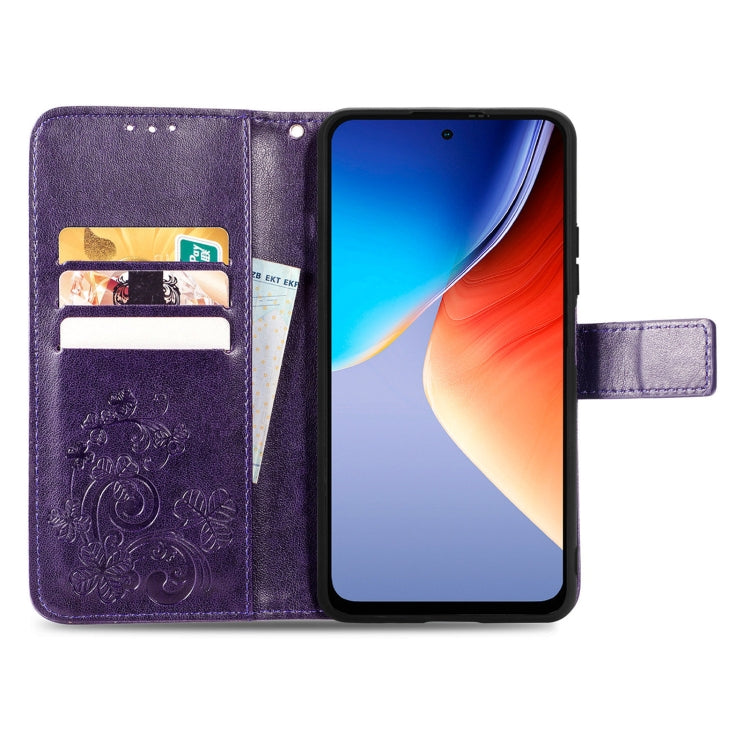 For Blackview A96 Four-leaf Clasp Embossed Buckle Leather Phone Case(Purple) - More Brand by PMC Jewellery | Online Shopping South Africa | PMC Jewellery