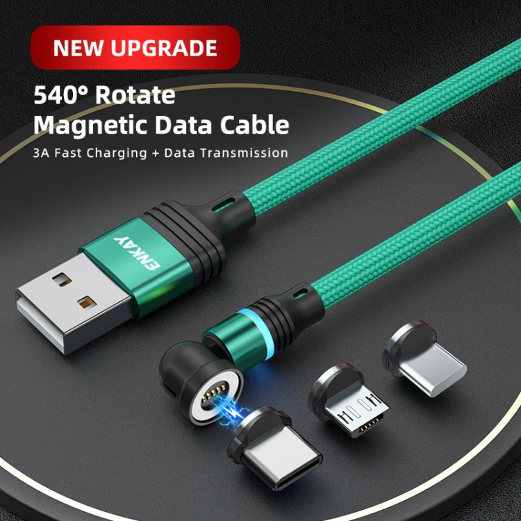 ENKAY 3 in 1 3A USB to Type-C / 8 Pin / Micro USB Magnetic 540 Degrees Rotating Fast Charging Cable, Length:2m(Green) - Charging Cable & Head by ENKAY | Online Shopping South Africa | PMC Jewellery | Buy Now Pay Later Mobicred