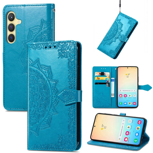 For Samsung Galaxy S25 5G Mandala Flower Embossed Leather Phone Case(Blue) - Galaxy S25 5G Cases by PMC Jewellery | Online Shopping South Africa | PMC Jewellery | Buy Now Pay Later Mobicred