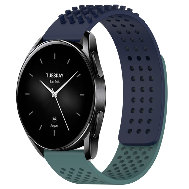 For Xiaomi Watch S2 42mm 22mm Holes Breathable 3D Dots Silicone Watch Band(Midnight Blue+Olive Green) - Watch Bands by PMC Jewellery | Online Shopping South Africa | PMC Jewellery