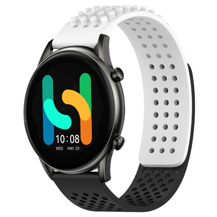 For Xiaomi Haylou RT2 LS10 22mm Holes Breathable 3D Dots Silicone Watch Band(White+Black) - Watch Bands by PMC Jewellery | Online Shopping South Africa | PMC Jewellery