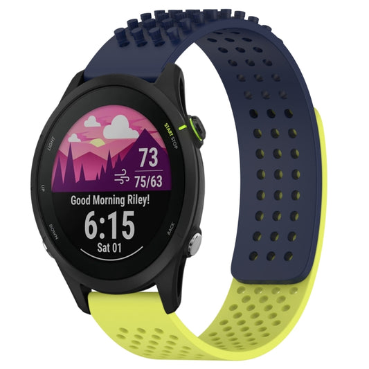 For Garmin Forerunner 255 Music 22mm Holes Breathable 3D Dots Silicone Watch Band(Midnight Blue+Lime Green) - Watch Bands by PMC Jewellery | Online Shopping South Africa | PMC Jewellery