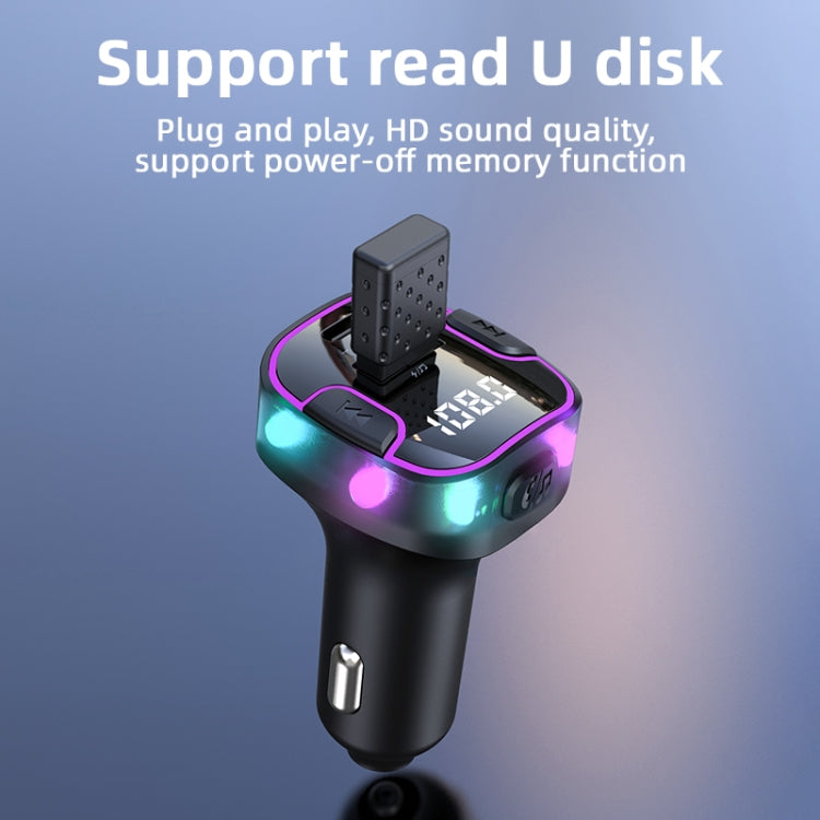 C49 With Type-C+USB Port FM Transmitter Car Bluetooth Adapter Ambient Light MP3 Music Player - Bluetooth Car Kits by PMC TechLife | Online Shopping South Africa | PMC TechLife | Buy Now Pay Later Mobicred