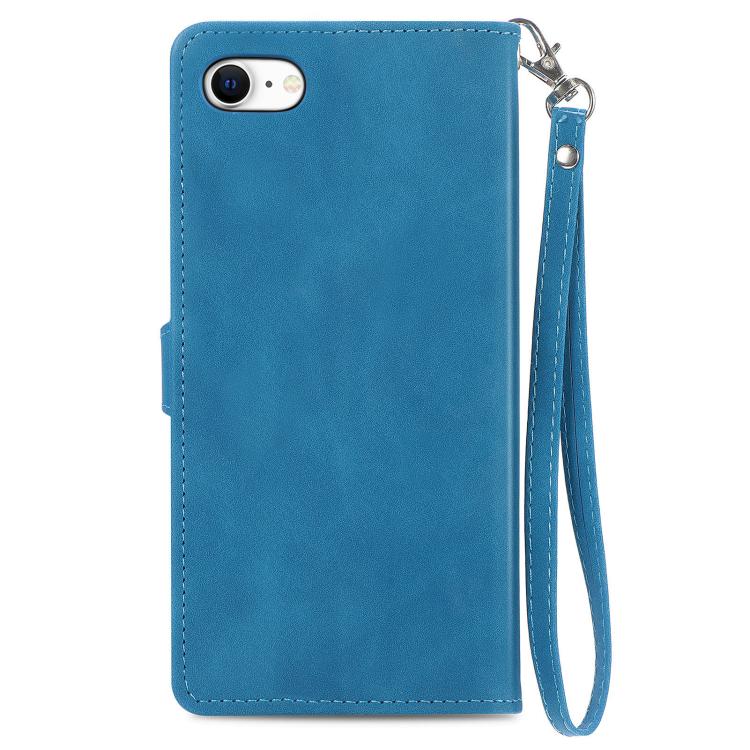 For iPhone 16e Embossed Flower Zipper Leather Phone Case(Blue) - iPhone 16e Cases by PMC TechLife | Online Shopping South Africa | PMC TechLife | Buy Now Pay Later Mobicred