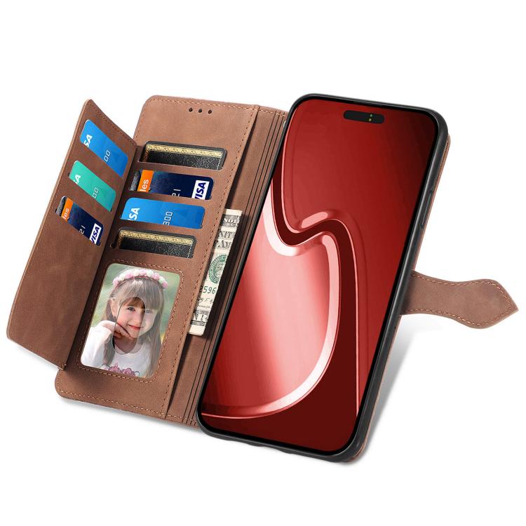 For iPhone 16e Embossed Flower Zipper Leather Phone Case(Brown) - iPhone 16e Cases by PMC TechLife | Online Shopping South Africa | PMC TechLife | Buy Now Pay Later Mobicred
